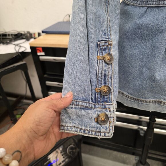 Free People Denim Jean Beltted Jacket Button Down Women's Size Xsmall - Picture 3 of 11